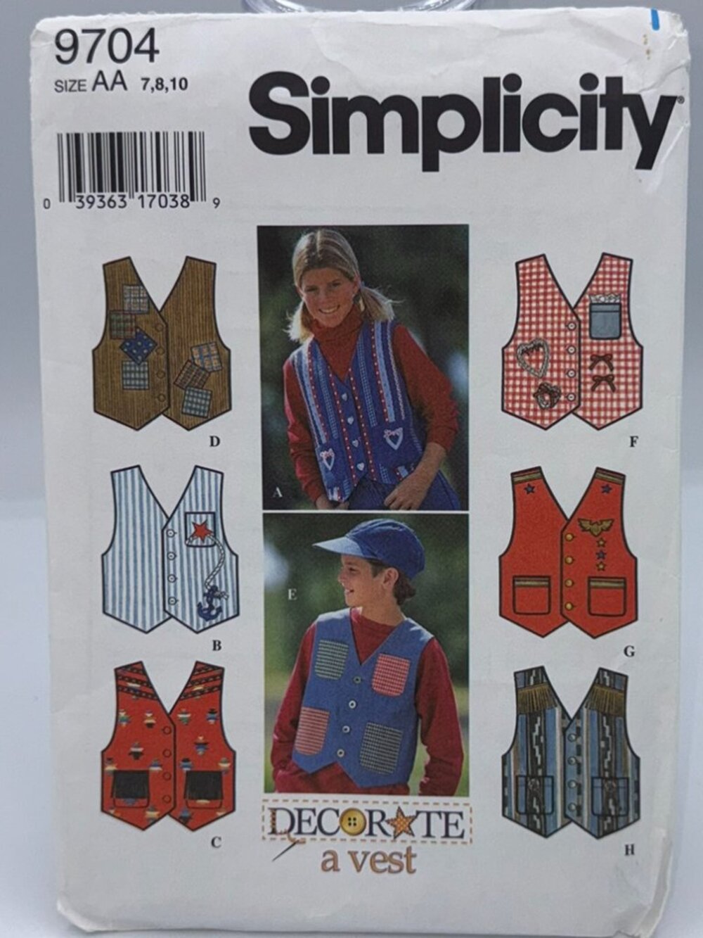 Vintage Simplicity 9704 Kids Decorate a Vest Sewing Pattern Size 7–10